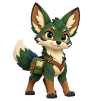 Waypoint, a friendly trail fox with a field satchel